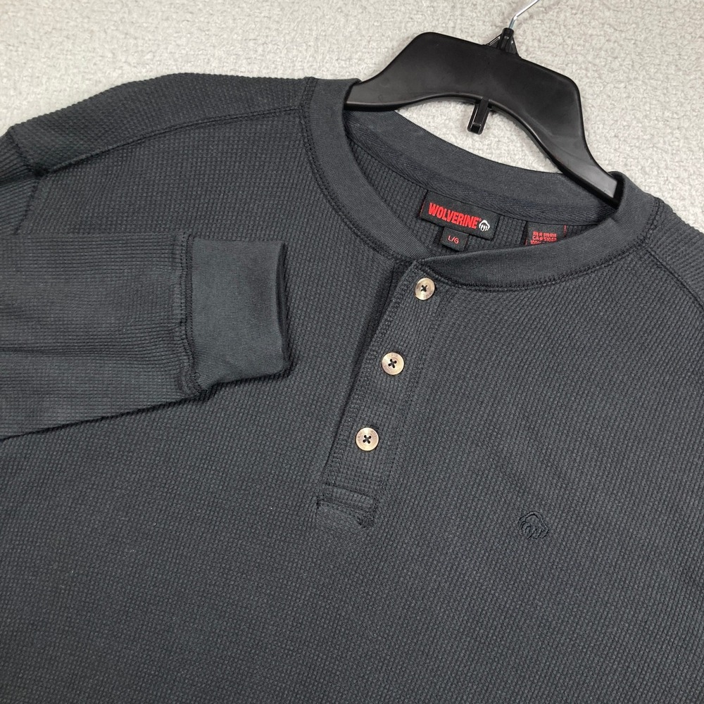 Wolverine Denton Henley Men Large Black Waffle Knit Long Sleeve Heritage Utility
